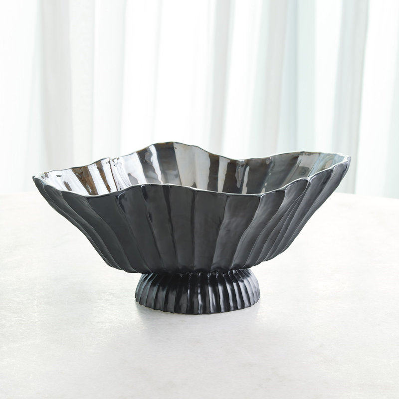 Folha Footed Bowl-Black/Metallic, Black, 8'' H x 19'' W x 14.5'' D