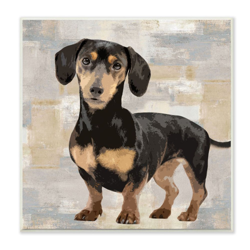 «Dachshund Dog Portrait Neutral Grey Beige Patchwork» par Keri Rodgers - impression d'art graphique, Plaque murale