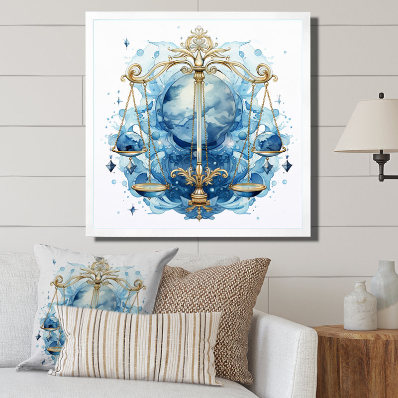 Balance, signe du zodiaque I sur toile, H 16 po x l 16 po x P 1 po, Cadre simple blanc