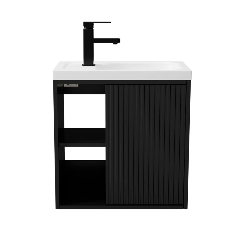 20" Wall Mounted Small Bathroom Vanity with Integrated Sink, Faucet, Drain, Black