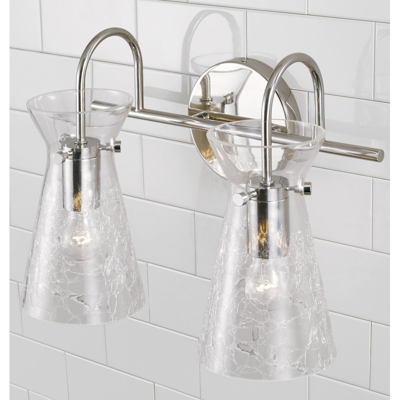 Polished Nickel 2-Light Vanity with Clear Crackle Glass