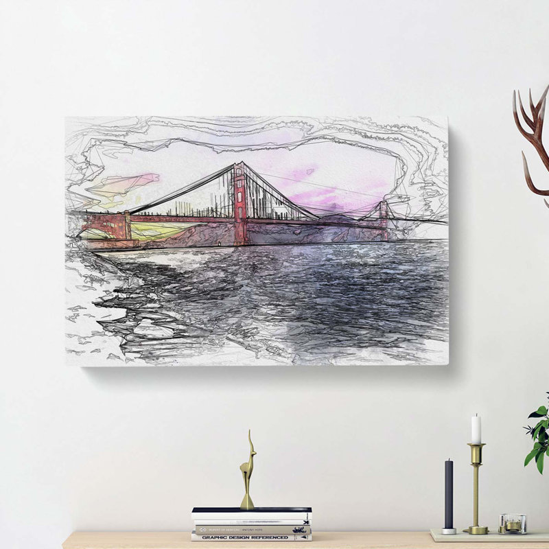 Golden Gate Bridge in San Francisco in Abstract - Wrapped Canvas, 40cm H x 60cm W x 3cm D