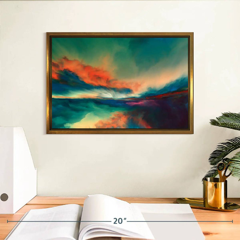 Coucher de soleil, Cadre flottant doré, 13 po x 9 po