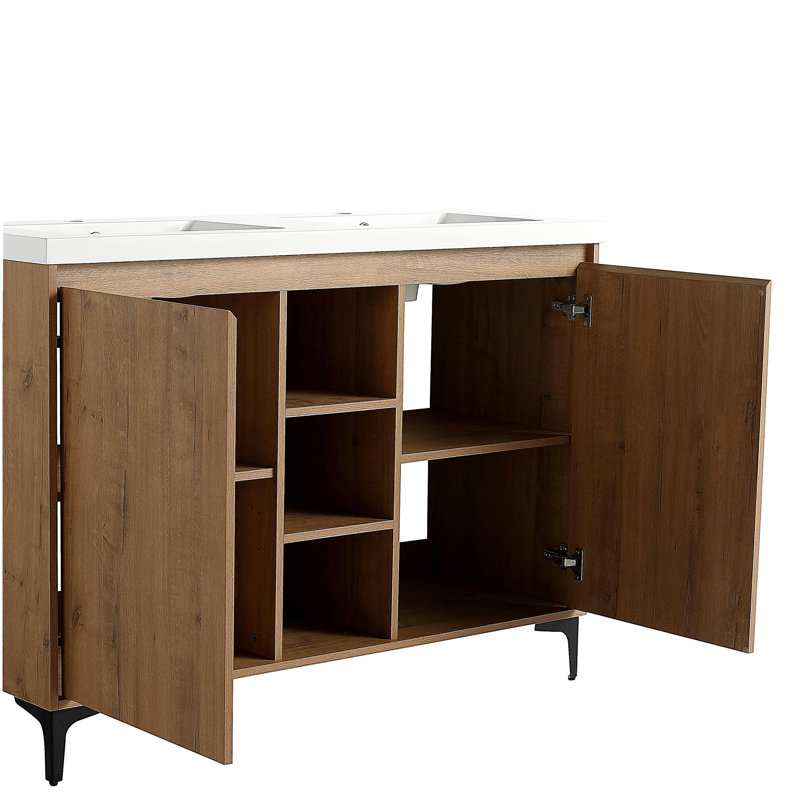 Lavabo de salle de bain autoportant 48 pouces avec double cuve, charnières de porte à fermeture en douceur