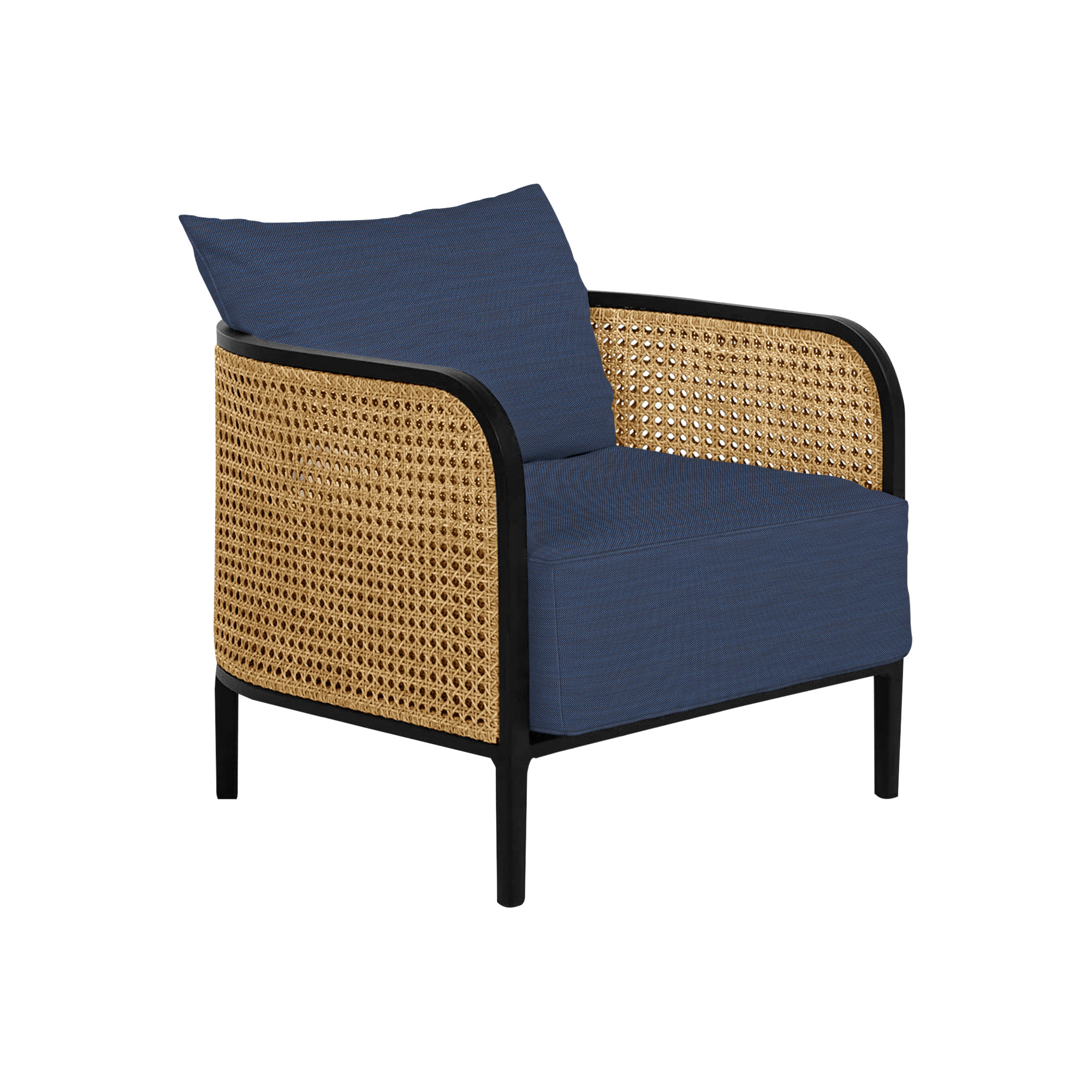 Havana Cane N-Dura Resin Wicker Outdoor Lounge Chair, Perigold Ishi Blue Jean, No welt + Standard fill