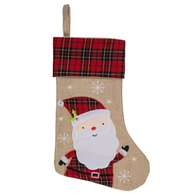 19"" Burlap Plaid Whimsical Santa Waiving Christmas Stocking -  Northlight Seasonal, NORTHLIGHT J90436