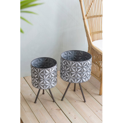 Ensemble de 2 pots à fleurs en métal, pot de ferme rond gris galvanisé