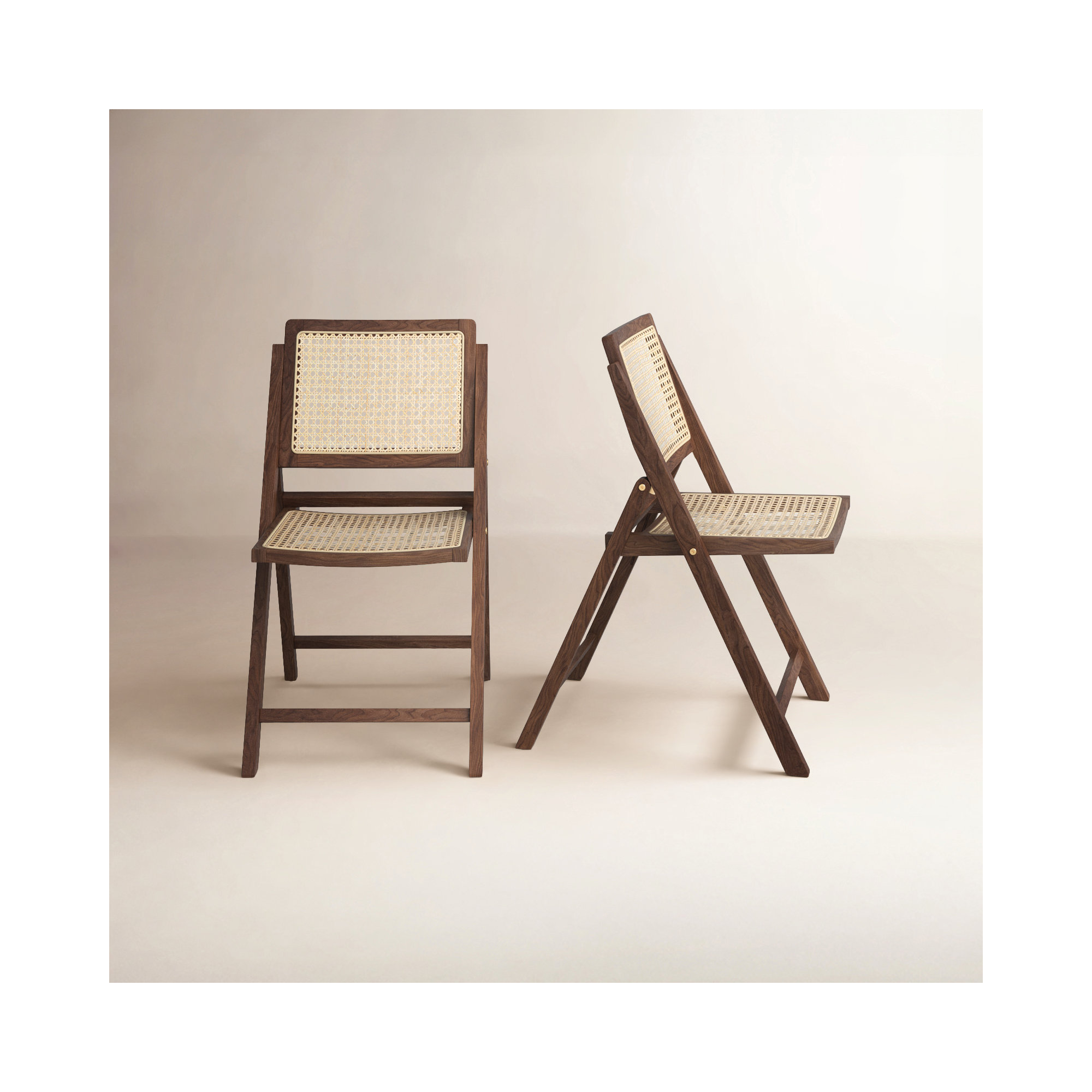 Dan Rattan Folding Dining Chair, Walnut/Natural