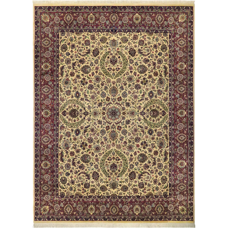 Tapis oriental en laine ivoire / mauve 9 pi 2 po x 12 pi 8 po Aaru
