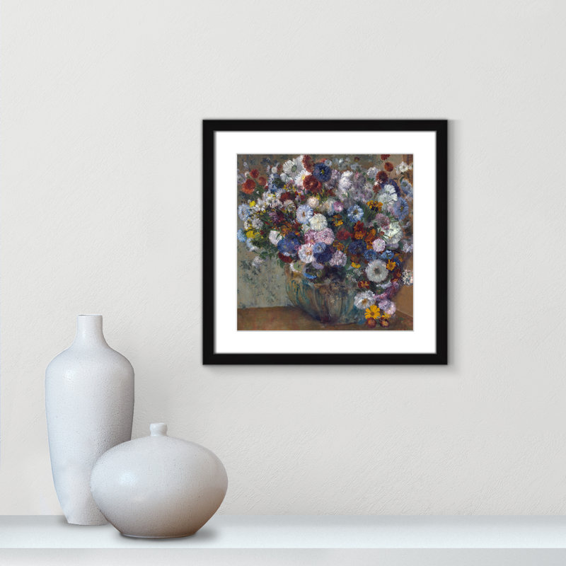 «A Vase of Flowers» par Edgar Degas, Papier avec cadre simple noir, Oui, H 17 po x l 17 po x P 0,75 po