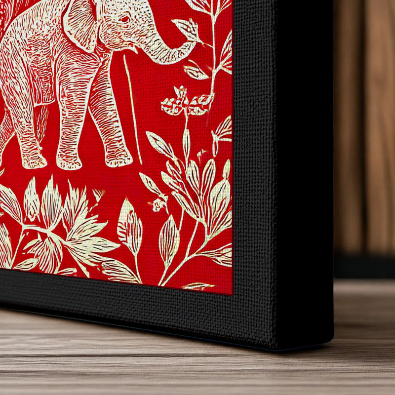 Elephants In Bloom Boho - Print, 30x20 - 76.2 x 50.8 cm, Black Border