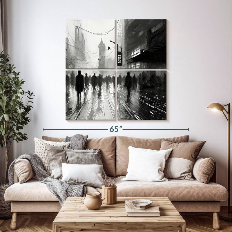 Sireci Crowd In Foggy City, 45" H x 45" W