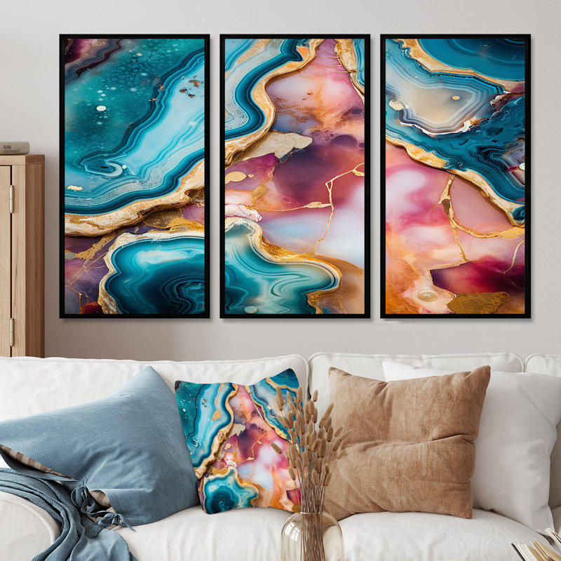 Jaelynn - Ensemble de décoration murale en marbre, H 28 po x l 36 po x P 1 po, Cadre flottant noir