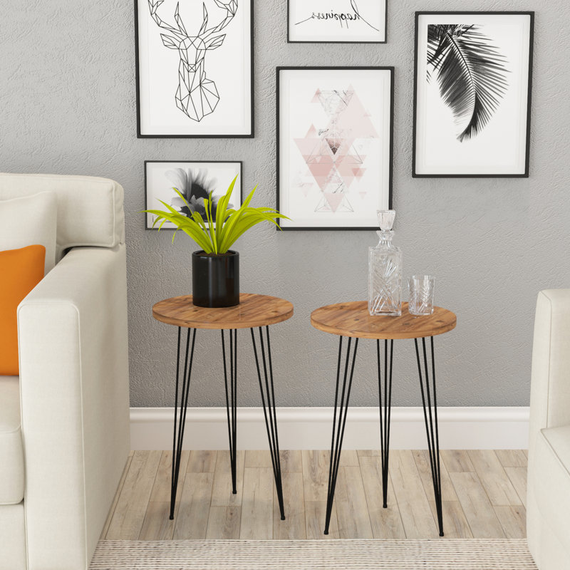 Ensemble de tables de bout à 3 pieds, Marron