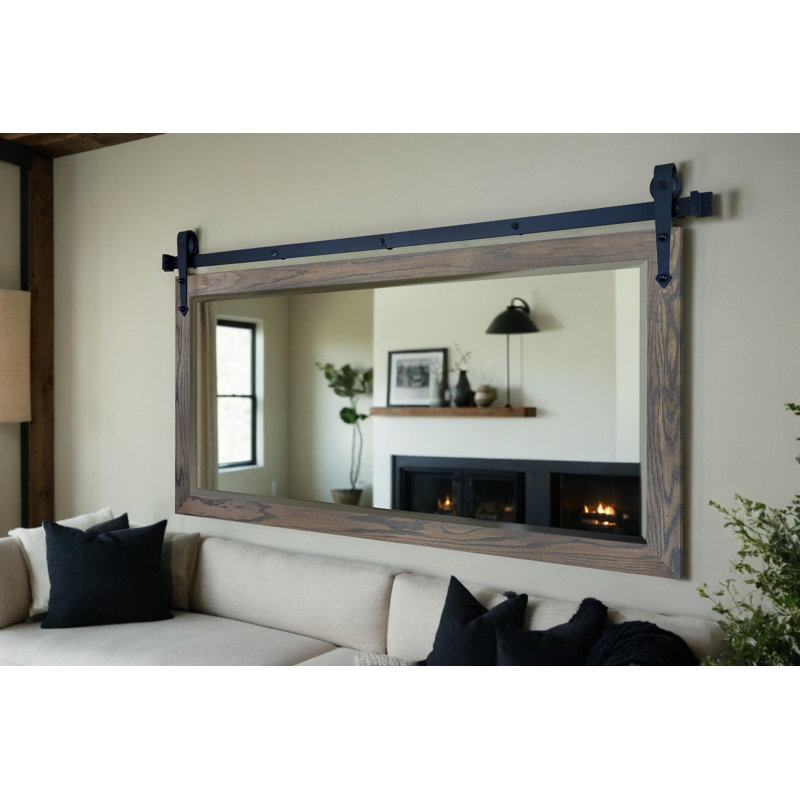 Ozark Hardwood Beveled Mirror With Steel Barn Door Rail