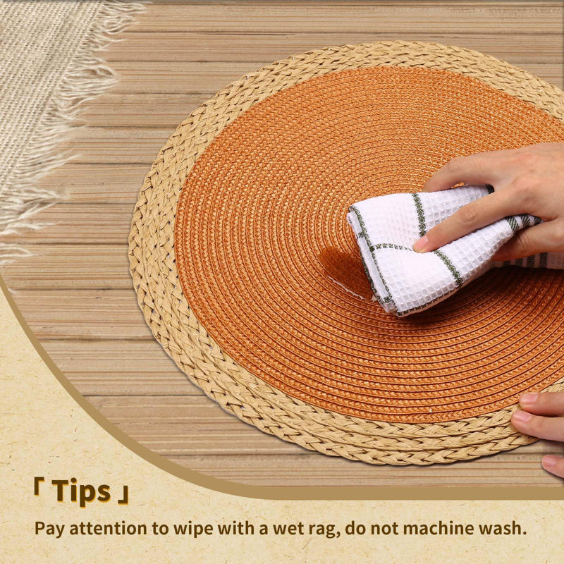 Orange and Beige Round Braided 15" Placemats Set of 8