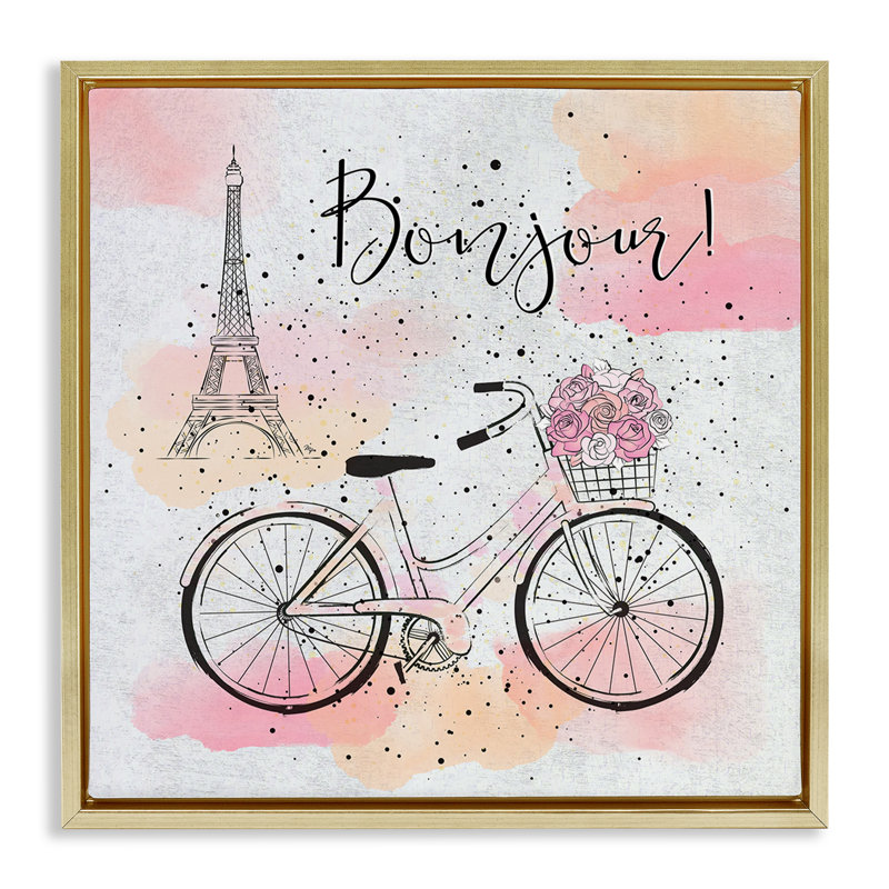 «Bonjour Paris» par Martina Pavlova, Cadre flottant métallique doré, H 25 po x l 25 po