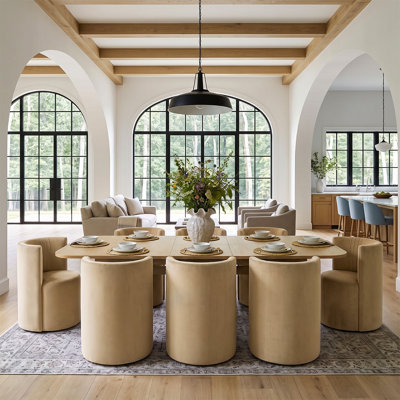 Ensemble de table de salle à manger extensible en placage de bois de 78 à 96 po avec 8 chaises en velours