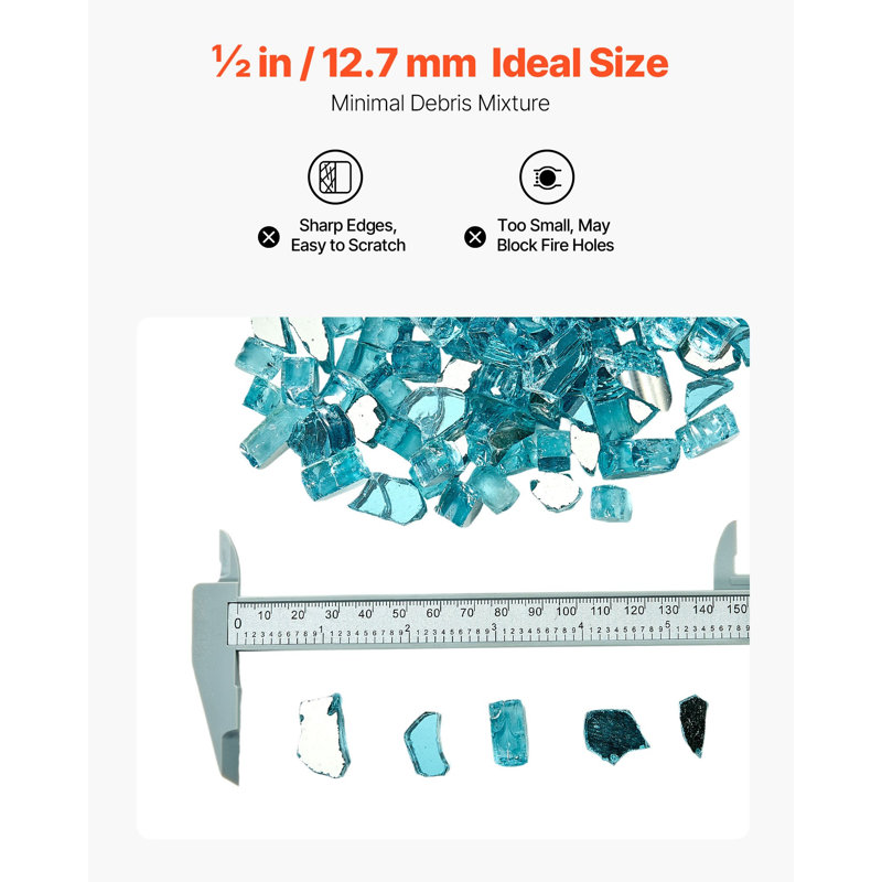 Verre de feu, roches de foyer résistantes aux hautes températures de 20 lb / 9 kg, roches de foyer en verre réfléchissant et sans fumée de 1/2 pouce / 12,7 mm, aménagement paysager en pierre à haute brillance pour table de foyer, bleu turquoise