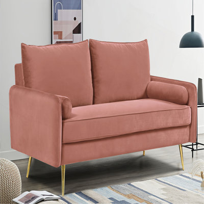 Mid-Century Velvet Sofa,Nailhead Upholstered Couch with Golden Metal Legs,Modern Large Sofa for Living Room