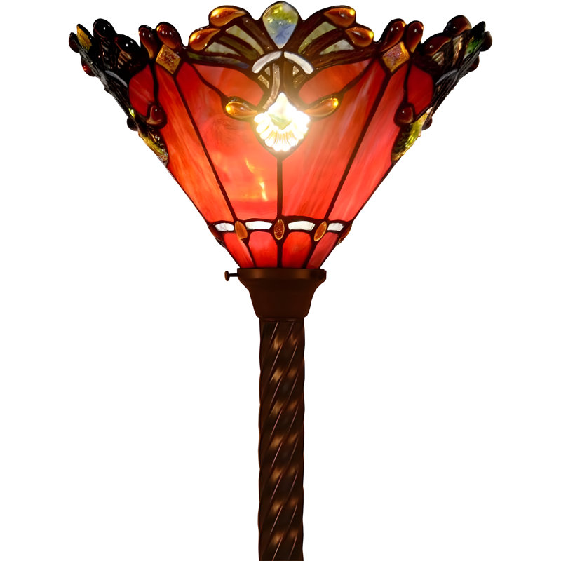 Baroque Tiffany Style Stained Glass Torchiere Floor Lamp With Handmade Lampshade And Metal Base