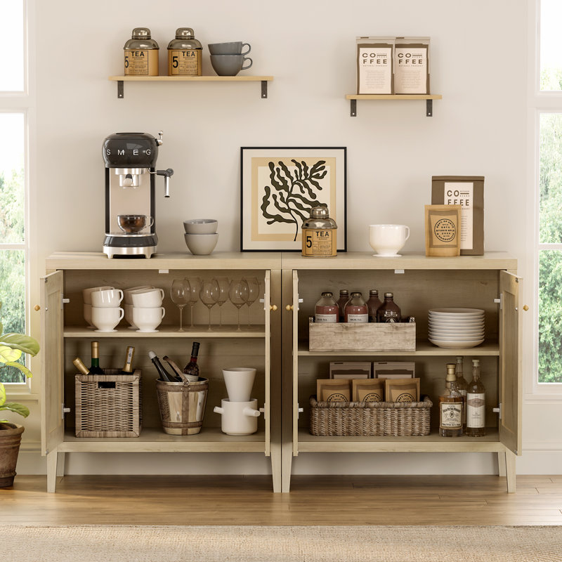 Armoire de rangement de style campagnard avec tablettes et portes réglables - Buffet pour salle à manger, Chêne clair