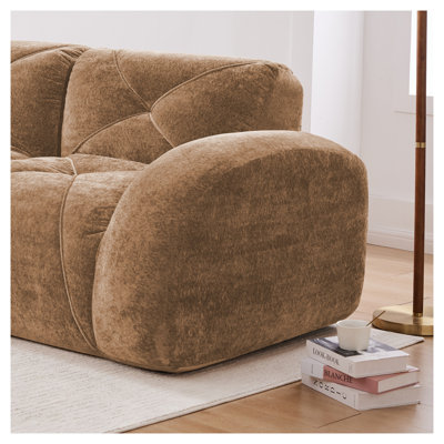 Ensemble de canapés 2 pièces 2 + 2 places en velours chameau à assise profonde 2 pièces sans assemblage requis pour le salon