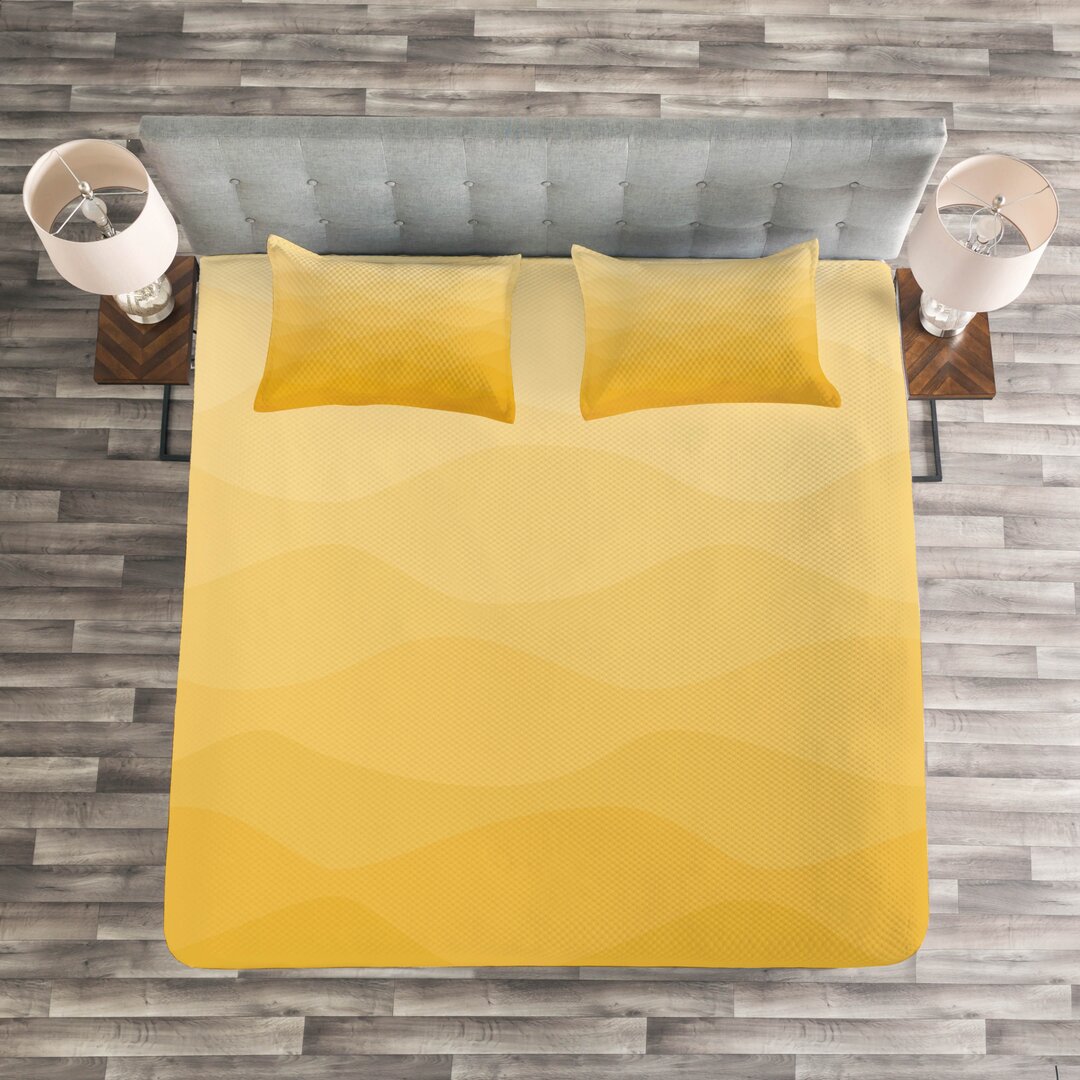 Gestepptes Bettdecken-Set, Retro Einfache Wellenförmige Kunst, Yellow Ombre, Braun Gelb Senf