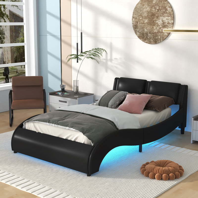Lit-bateau en cuir Jusztina, Double, Noir
