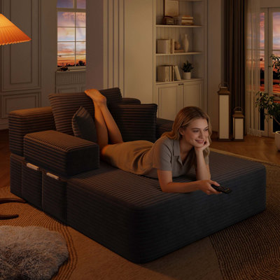 Luxueuse chaise longue convertible avec fonction canapé-lit 2-en-1, coussin en mousse à ressort, pochette de rangement et conception sans assemblage pour les petits espaces
