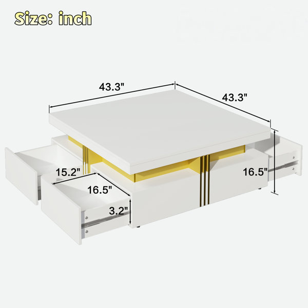 Latitude Run® Modern Glossy Square Coffee Table With 4 Drawers ...