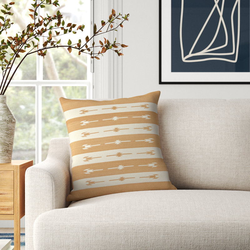 Estela 100% Cotton Throw Square Pillow, Light Tan, Down