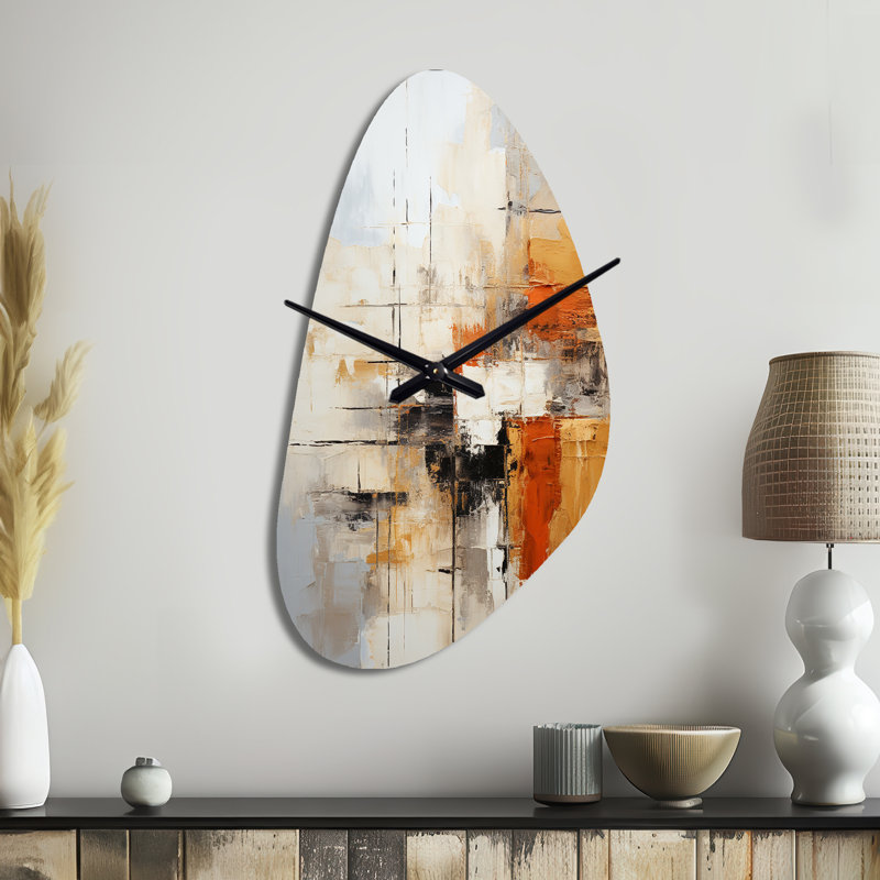 Horloge murale orange orange abstraite, impression fractale - fractales, Médium