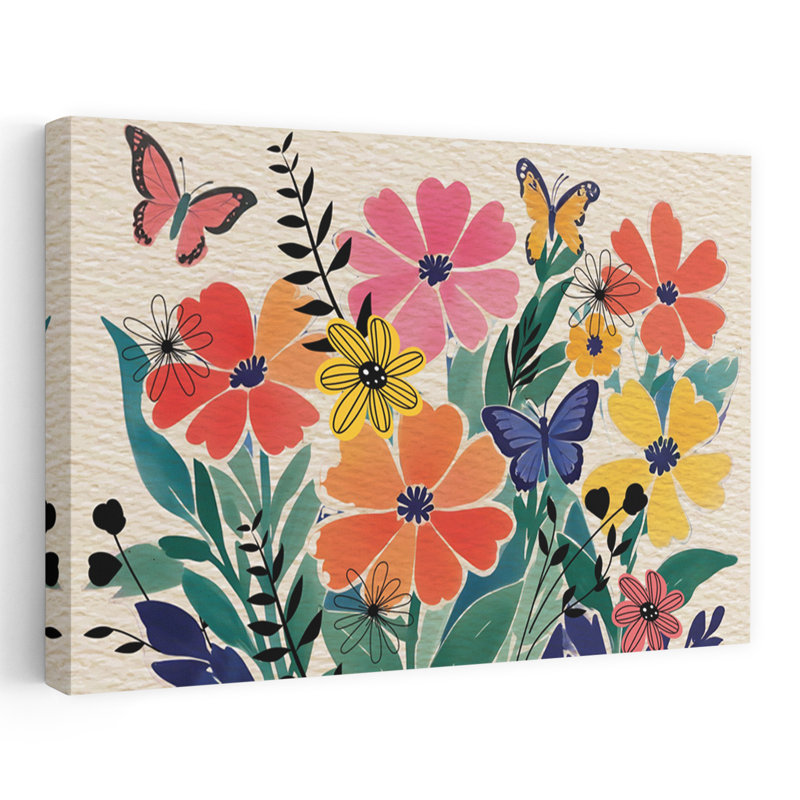 Printemps, jardin, collage floral - fleurs colorées de papillons de jardin, H 24 po x l 16 po