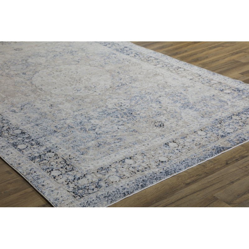 Anthony Abstract Tan Blue Area Rug, Runner 2'3" x 8'