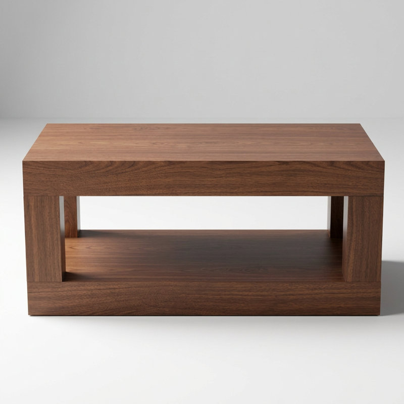 Contemporary Two-Tier Rectangular Coffee Table with Open Shelf Storage, Crafted from Durable Engineered Wood
