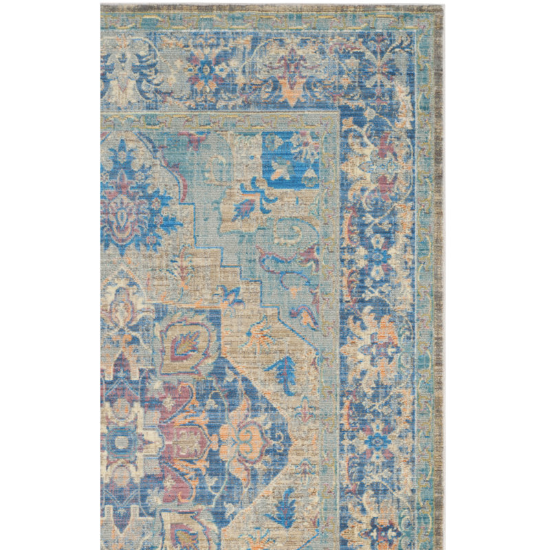 Power Loom Performance Blue/Gray/Beige Rug, Runner 2'6" x 7'9"