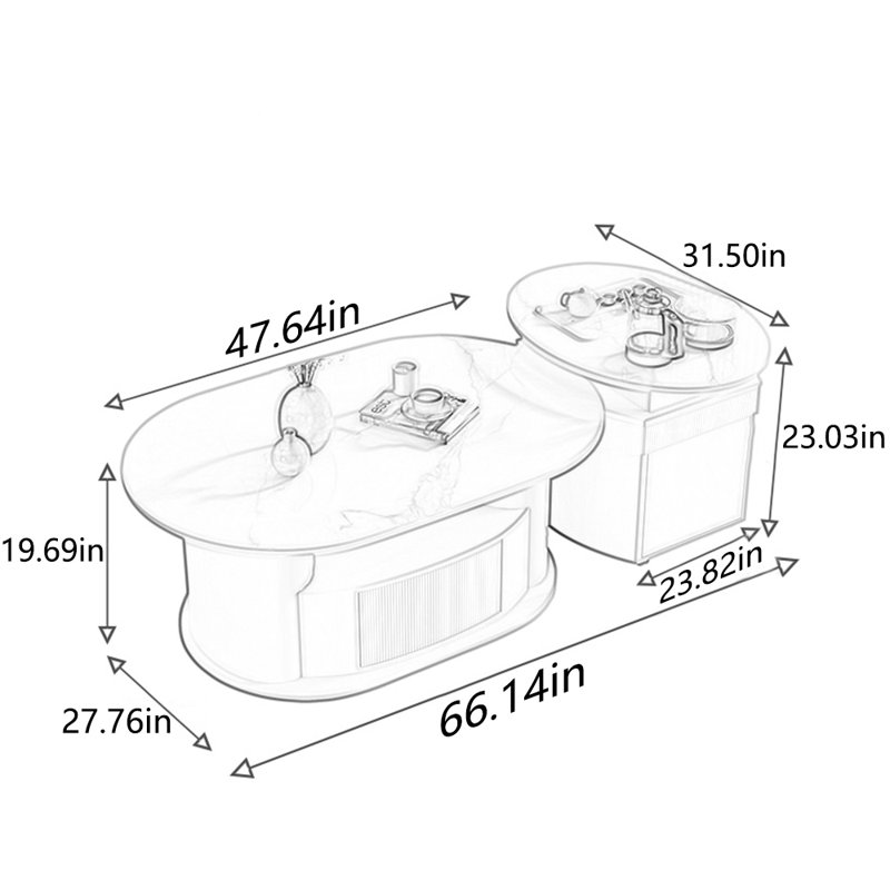 Table basse supérieure Superior Rock, Blanc, H 23,03 po x L 66,14 po x l 31,5 po, Blanc