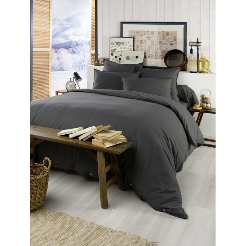 Knighten Cotton Solid Colour Duvet Cover, 220 x 240cm Duvet Cover, Dark Grey
