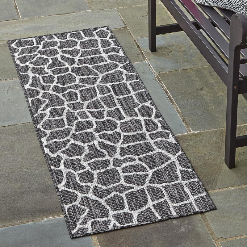 Tapis d'intérieur / extérieur brun / gris Munn, Tapis de couloir 2 pi x 6 pi 1 po