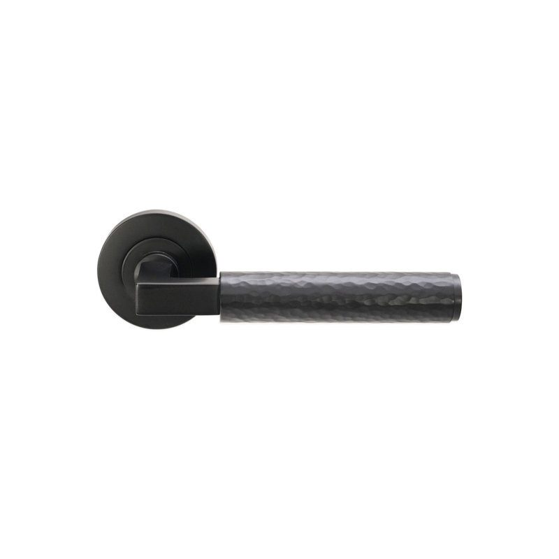 Hammered Knurlmond Lever on Rose, Matt Black
