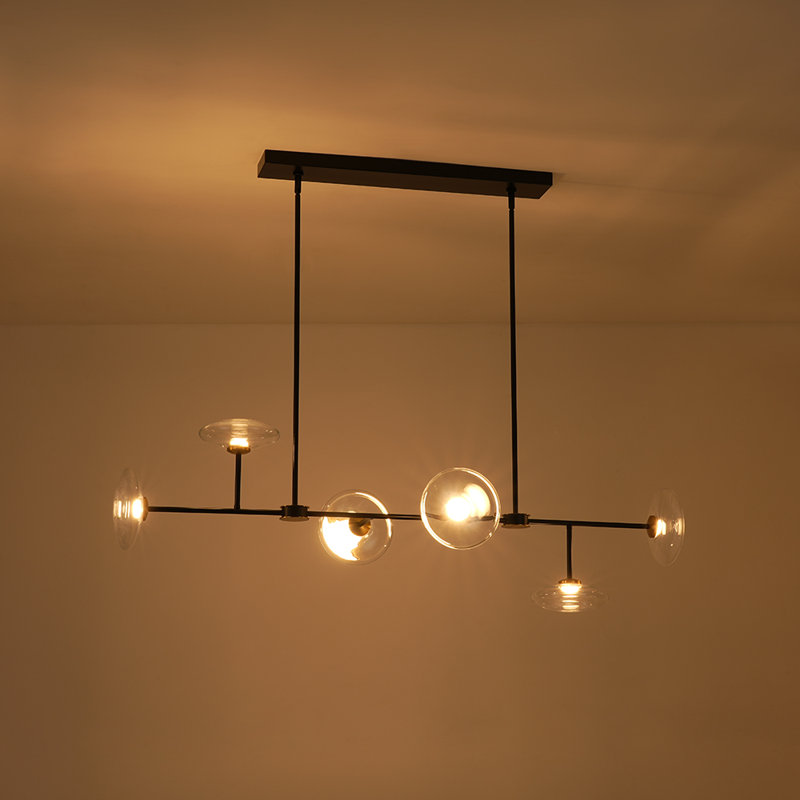6-light Glass Linear Kitchen Island Chandelier, Black