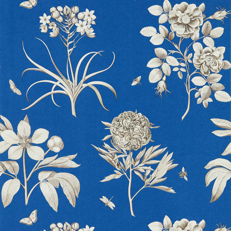 Etchings & Roses Wallpaper, French Blue