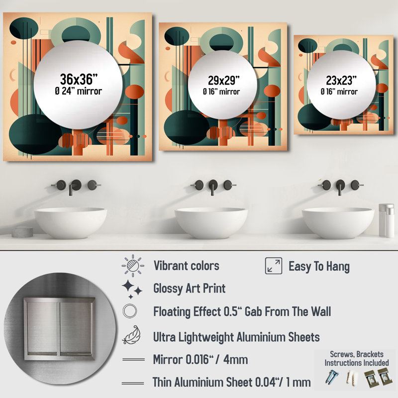 Leontxo - Miroir mural moderne Mid-Century pour chambre à coucher, 23 po x 23 po