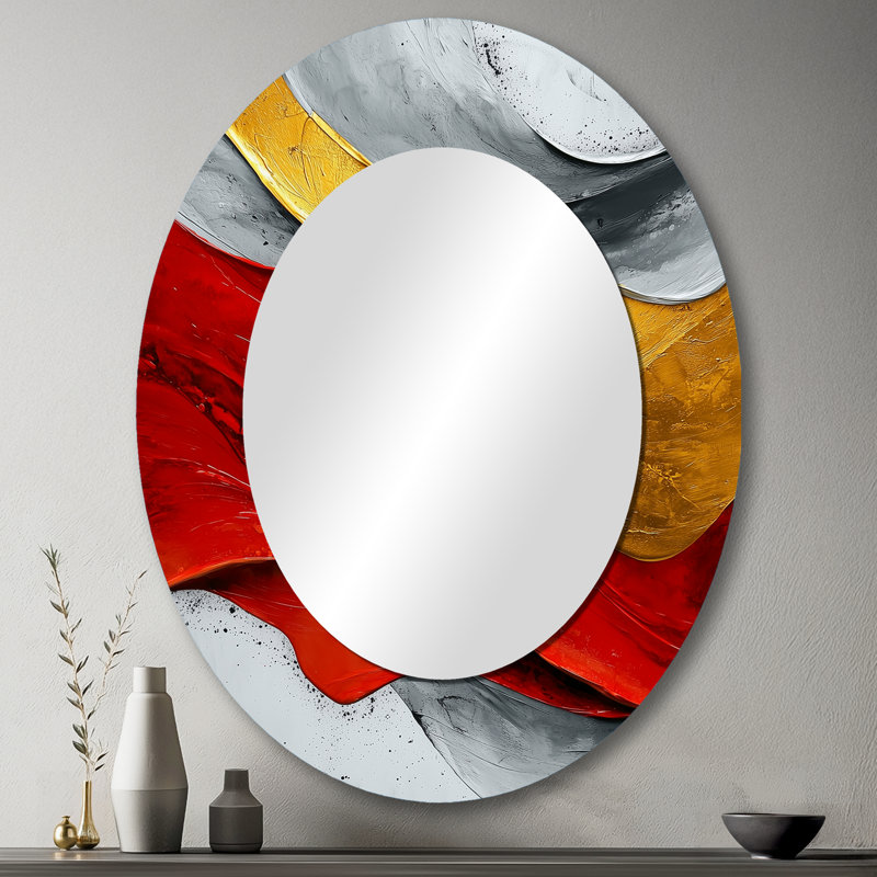 Fractal Volcano and Stone Energy I - Miroir décoratif abstrait ovale sur métal, 43 po x 33 po