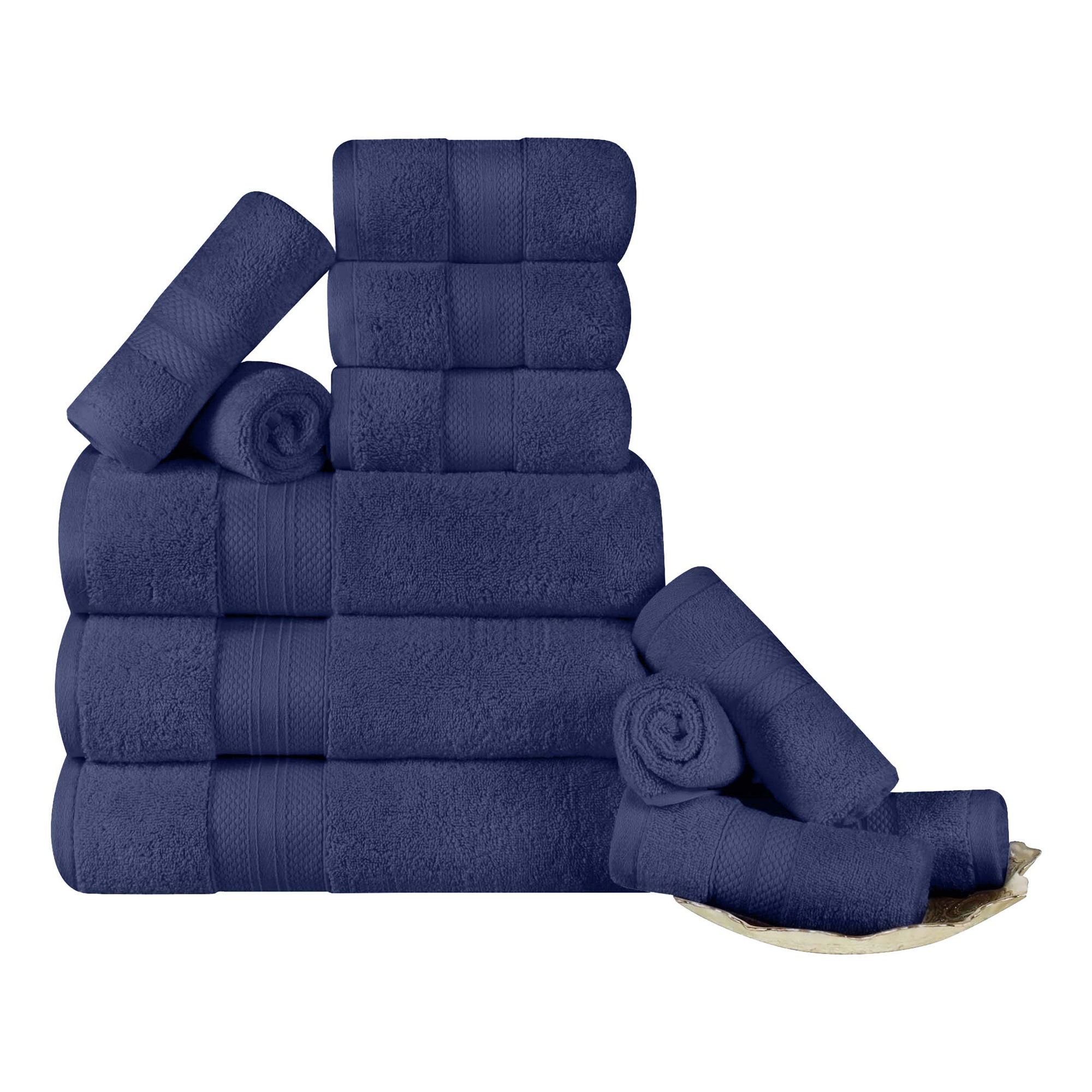 Finnian Ultra-Plush Heavyweight, 100% Turkish Towel Collection, 12 Piece Towel Set, Crown Blue