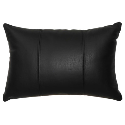 Wooded River Black Leather Pillow - 12x18 - Fabric Back