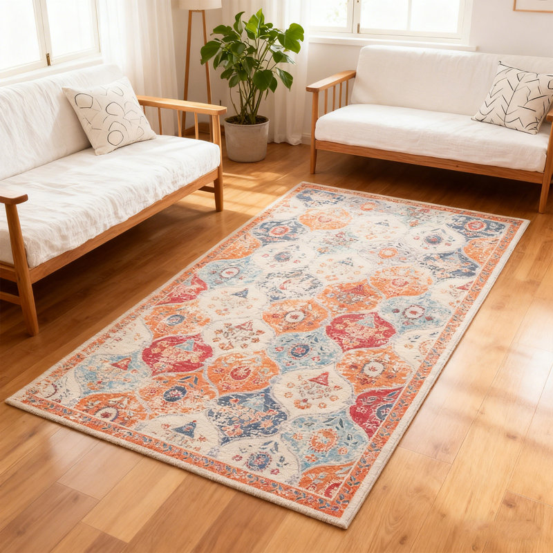 3' x 5' Cream Area Rug, Washable Area Rugs, Low-Pile, Non-Slip Area Rugs for living room, bedroom, kitchen, dining room rug