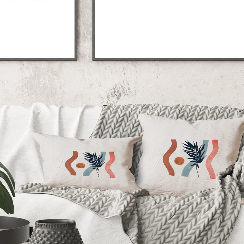 Tropical Leaf And Wavy Stripes - Tropical Printed Throw Pillow, 18" x 18"