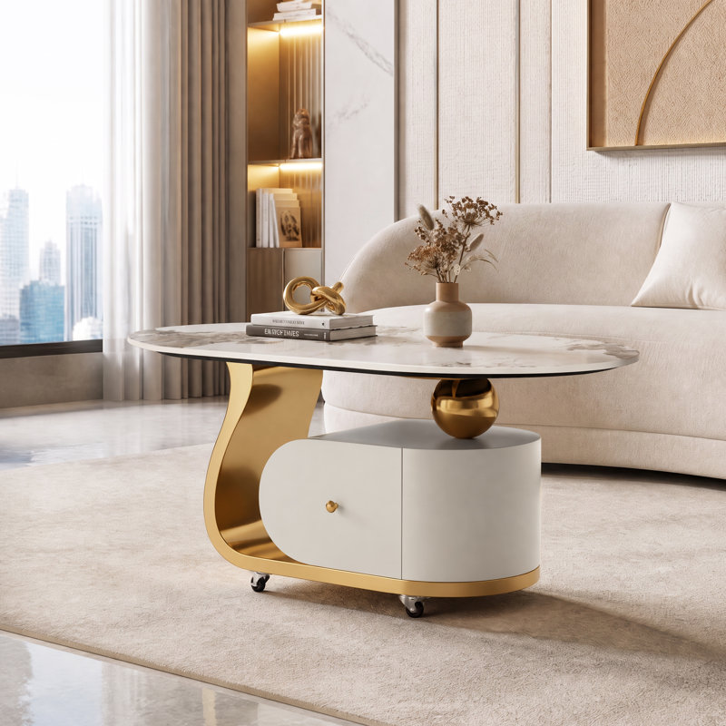 Table d'appoint 23 po L x 39 po P x 18 po H, MDF, une pièce, tiroir doré, rangement